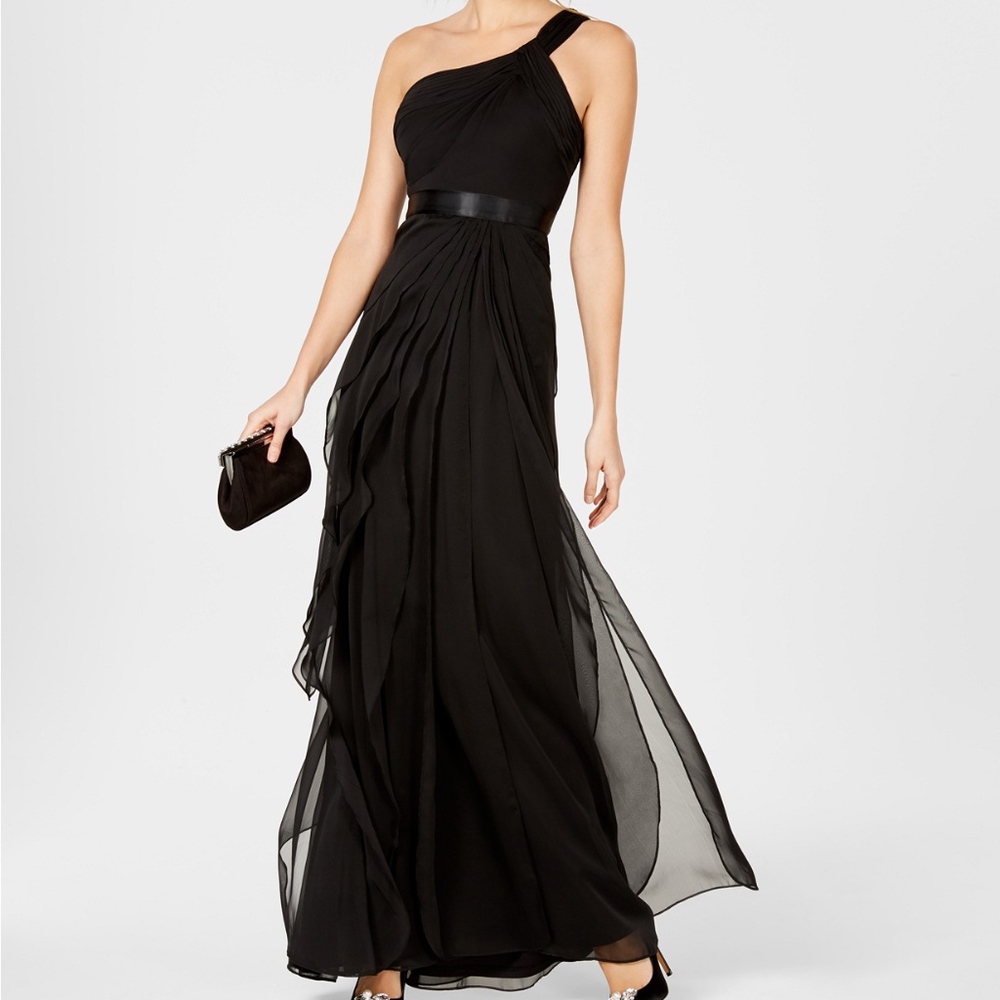 Adrianna Papell One-Shoulder Gown, Black Sz 8